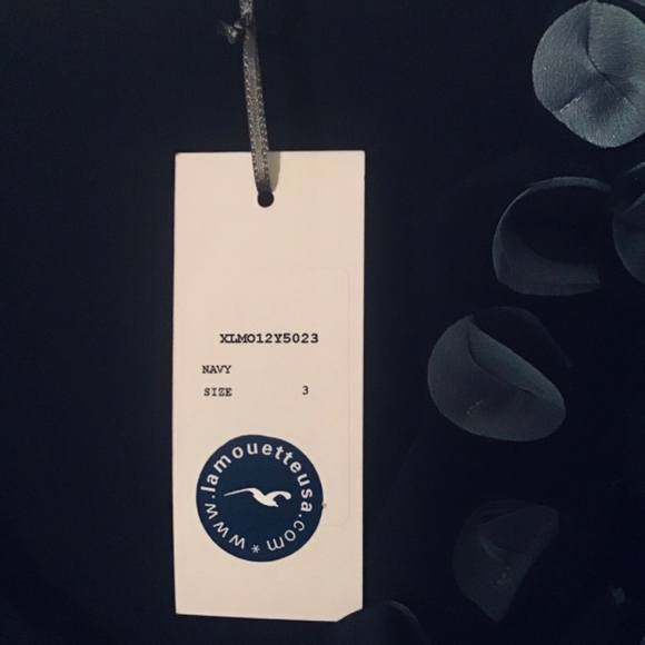 Navy knee length dress w/gray circle ornamentation - Picture 3 of 7